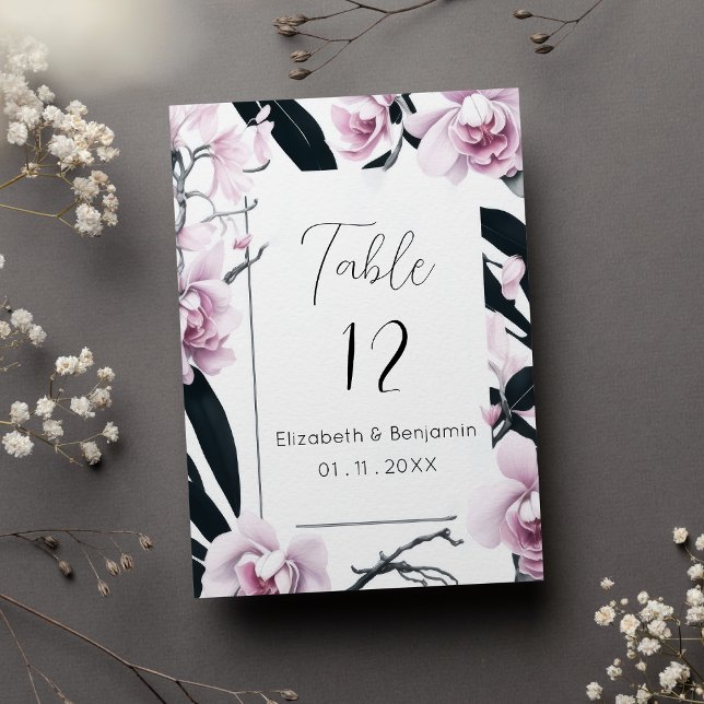 Watercolor pink black orchid flowers Table Numbers (Watercolor pink black orchid flowers Table Numbers)