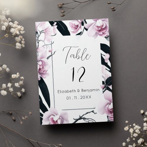 Watercolor pink black orchid flowers Table Numbers