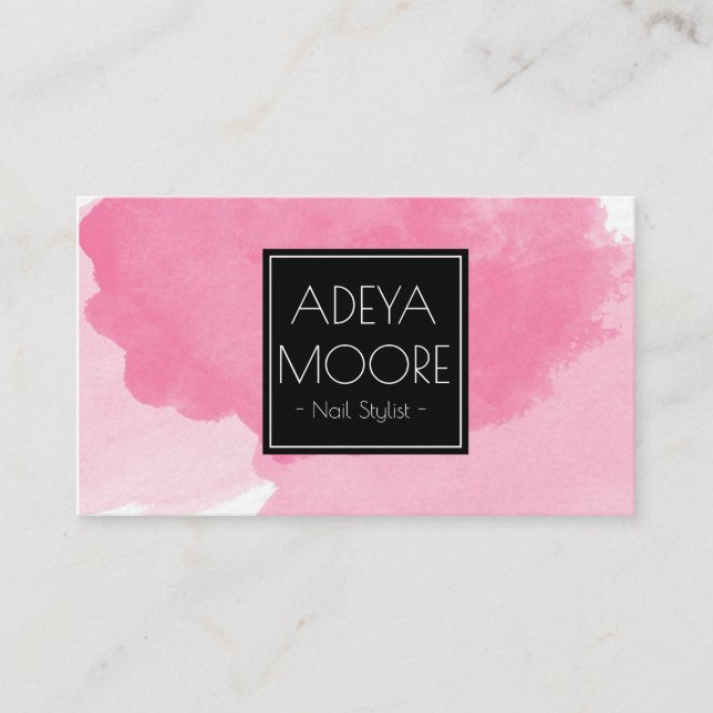 Watercolor Pink & Black Ultra Modern Business Card (Front)