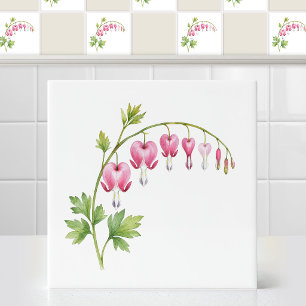 Watercolor Pink Bleeding Heart Flower Floral Art Ceramic Tile