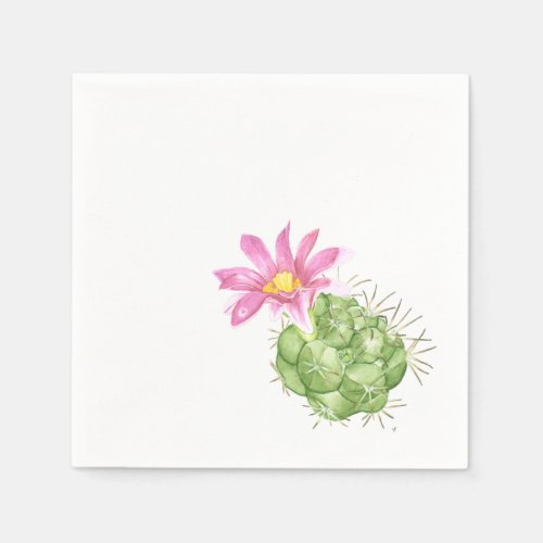 Watercolor Pink Blooming Cactus Napkins