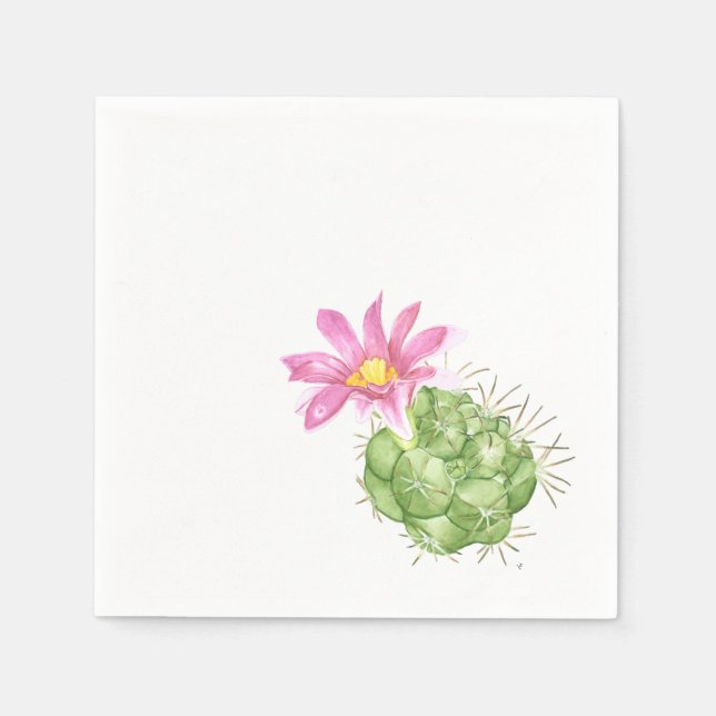Watercolor Pink Blooming Cactus Napkins (Front)