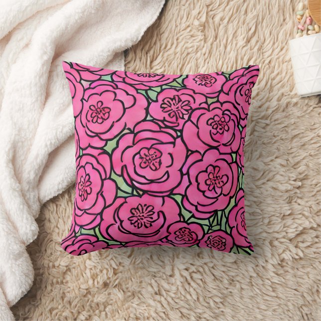 Watercolor Pink Blooms Throw Pillow (Blanket)