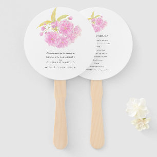 Watercolor pink blossom wedding program fans