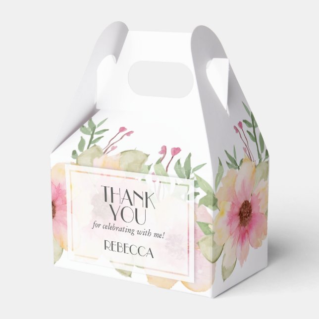 Watercolor Pink Blossoms Thank You  Favor Boxes (Front Side)