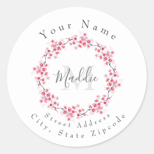  Watercolor Pink Blossoms Wreath Labels