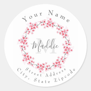'Watercolor Pink Blossoms Wreath' Labels