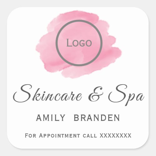 Watercolor pink blub Text Spa  Square Sticker