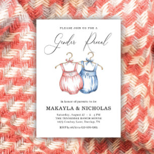 Watercolor pink blue Baby Clothes Gender Reveal  Invitation