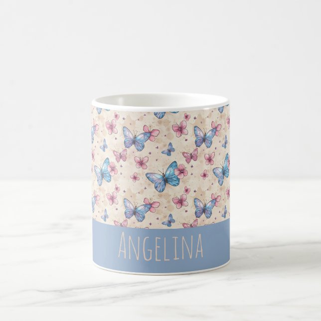 Watercolor pink blue Butterfly pattern name  Coffee Mug (Center)