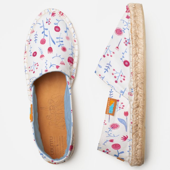 Watercolor Pink Blue Floral Painting Espadrilles (Side)