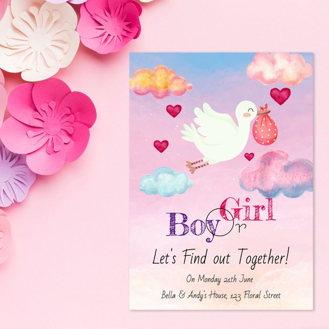 Watercolor Pink & Blue Gender Reveal Invitation (Creator Uploaded)