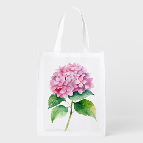 Watercolor Pink  Blue Hydrangeas Grocery Bag