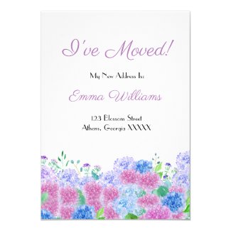 Watercolor Pink & Blue Hydrangeas I've Moved Invitation