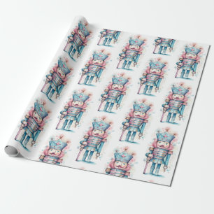 Watercolor Pink Blue Nutcracker Wrapping Paper