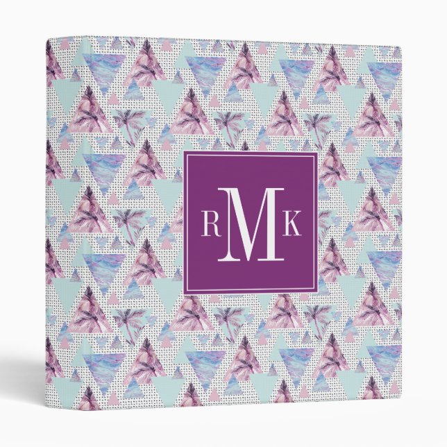Watercolor Pink & Blue Palm Tree Pattern Binder (Front/Spine)