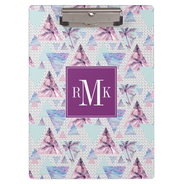 Watercolor Pink & Blue Palm Tree Pattern Clipboard (Front)