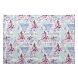 Watercolor Pink & Blue Palm Tree Pattern Cloth Placemat
