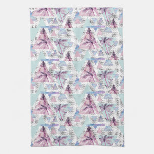 Watercolor Pink & Blue Palm Tree Pattern Kitchen Towel