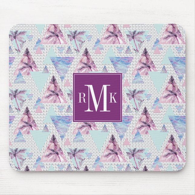 Watercolor Pink & Blue Palm Tree Pattern Mouse Pad (Front)