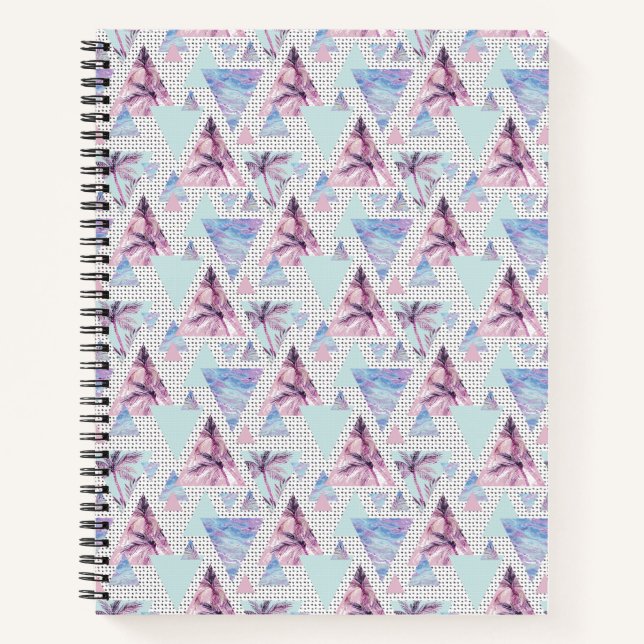 Watercolor Pink & Blue Palm Tree Pattern Notebook (Front)