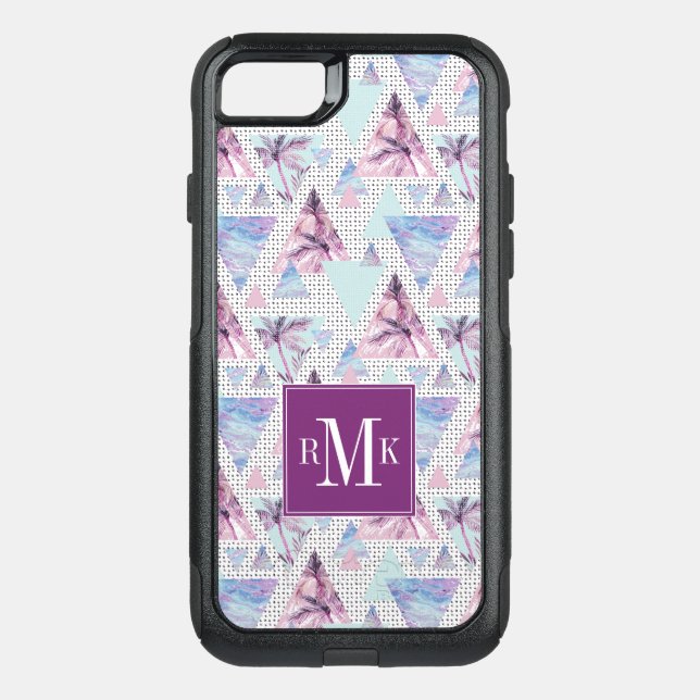 Watercolor Pink & Blue Palm Tree Pattern Otterbox iPhone Case (Back)