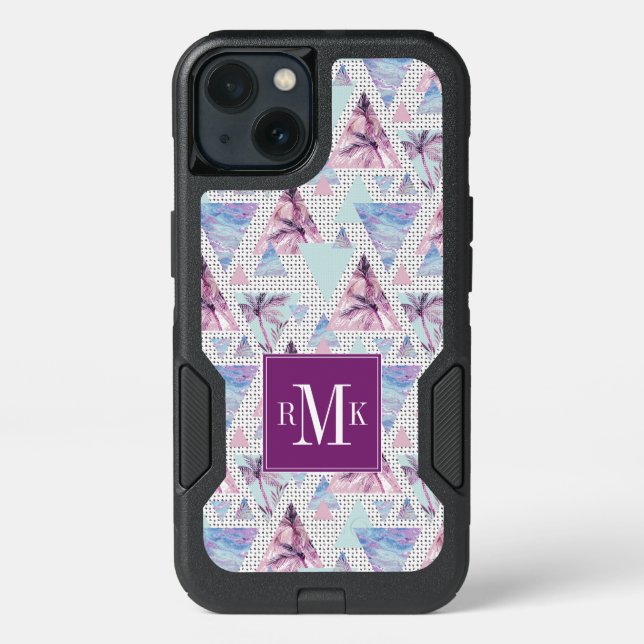 Watercolor Pink & Blue Palm Tree Pattern Otterbox iPhone Case (Back)