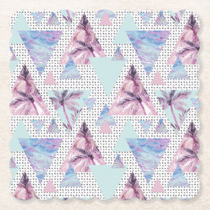 Watercolor Pink & Blue Palm Tree Pattern Paper Coaster