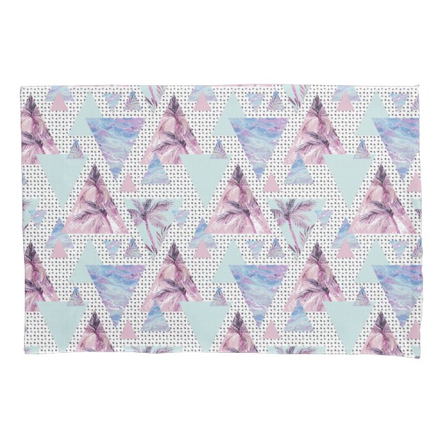 Watercolor Pink & Blue Palm Tree Pattern Pillow Case (Front-Left)