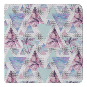 Watercolor Pink & Blue Palm Tree Pattern Trivet