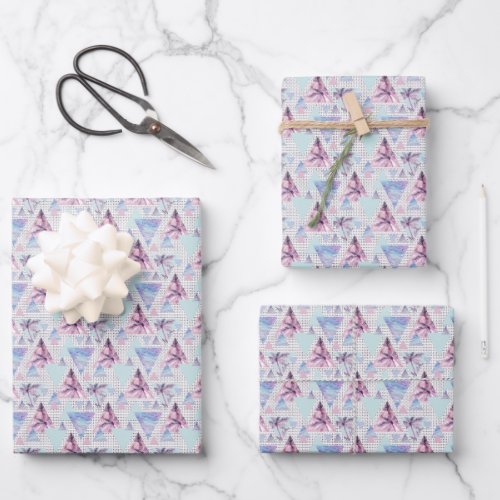 Watercolor Pink  Blue Palm Tree Pattern Wrapping Paper Sheets