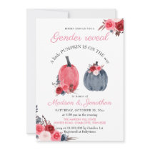 Watercolor Pink Blue Pumpkins Roses Gender Reveal Invitation