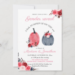Watercolor Pink Blue Pumpkins Roses Gender Reveal Invitation