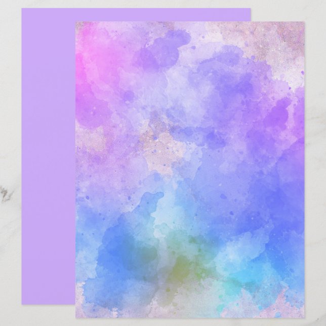 Watercolor Pink Blue Purple Scrapbook 8.5X11 (Front/Back)
