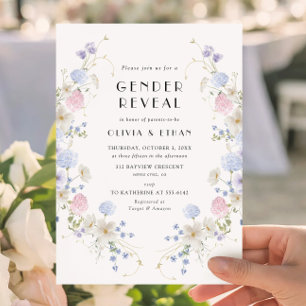 Watercolor Pink Blue Wildflower Gender Reveal Invitation