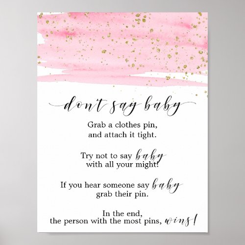 Watercolor Pink Blush and Gold Dont Say Baby Sign