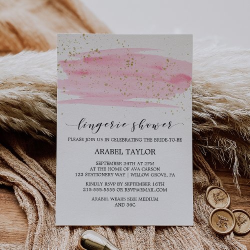 Watercolor Pink Blush and Gold Lingerie Shower Invitation