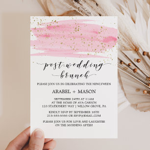 Watercolor Pink Blush and Gold Post-Wedding Brunch Invitation