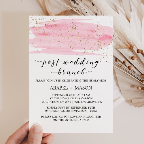 Watercolor Pink Blush and Gold Post_Wedding Brunch Invitation
