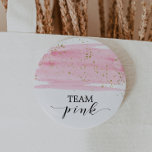 Watercolor Pink Blush And Gold Sparkle Team Pink Button at Zazzle