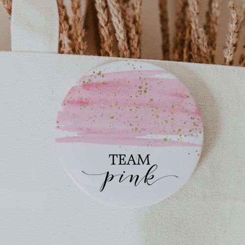 Watercolor Pink Blush and Gold Sparkle Team Pink Button