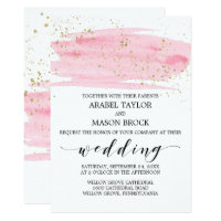 Watercolor Pink Blush and Gold Sparkle Wedding Card
