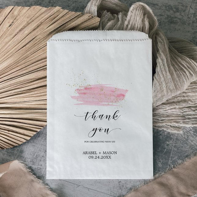 Watercolor Pink Blush and Gold Sparkle Wedding Favor Bag