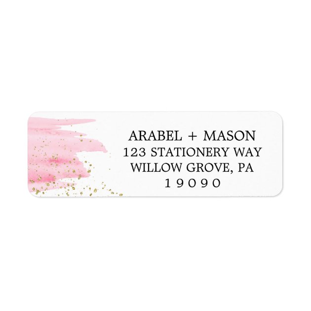 Watercolor Pink Blush And Gold Sparkle Wedding Label