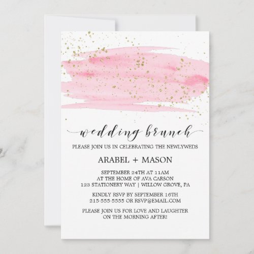 Watercolor Pink Blush and Gold Wedding Brunch Invitation