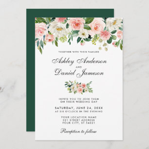 Watercolor Pink Blush and White Floral Wedding G Invitation