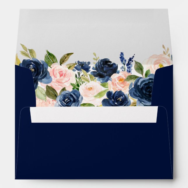 Watercolor Pink Blush Blue Floral Wedding Envelope (Back (Bottom))