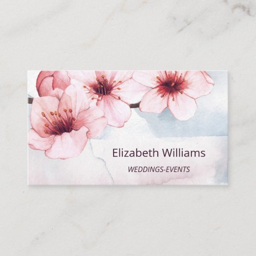 Watercolor Pink Blush Cherry Blossom   Qr Code  Business Card