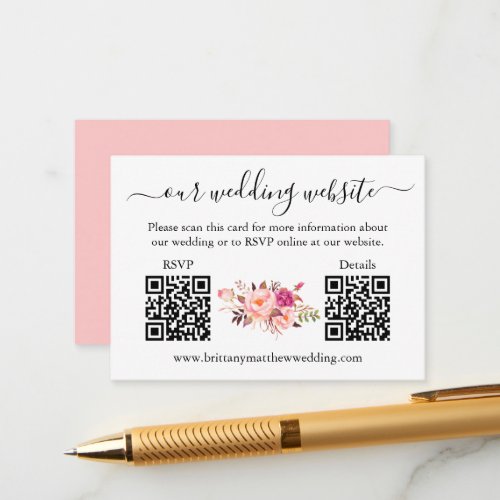 Watercolor Pink Blush Floral 2 QR RSVP Details Enclosure Card