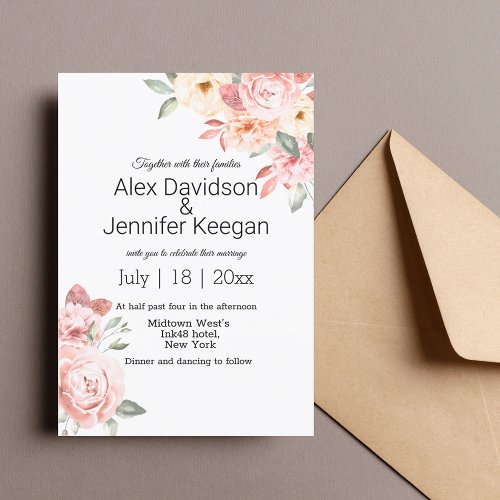 watercolor pink blush floral background wedding invitation